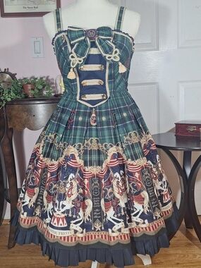 🎠 Angelic Pretty Cirque de L’Étoile Green Tartan Horse JSK Set | Classic Lolita